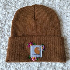 Carhartt Brown Beanie with Floral Embroidery